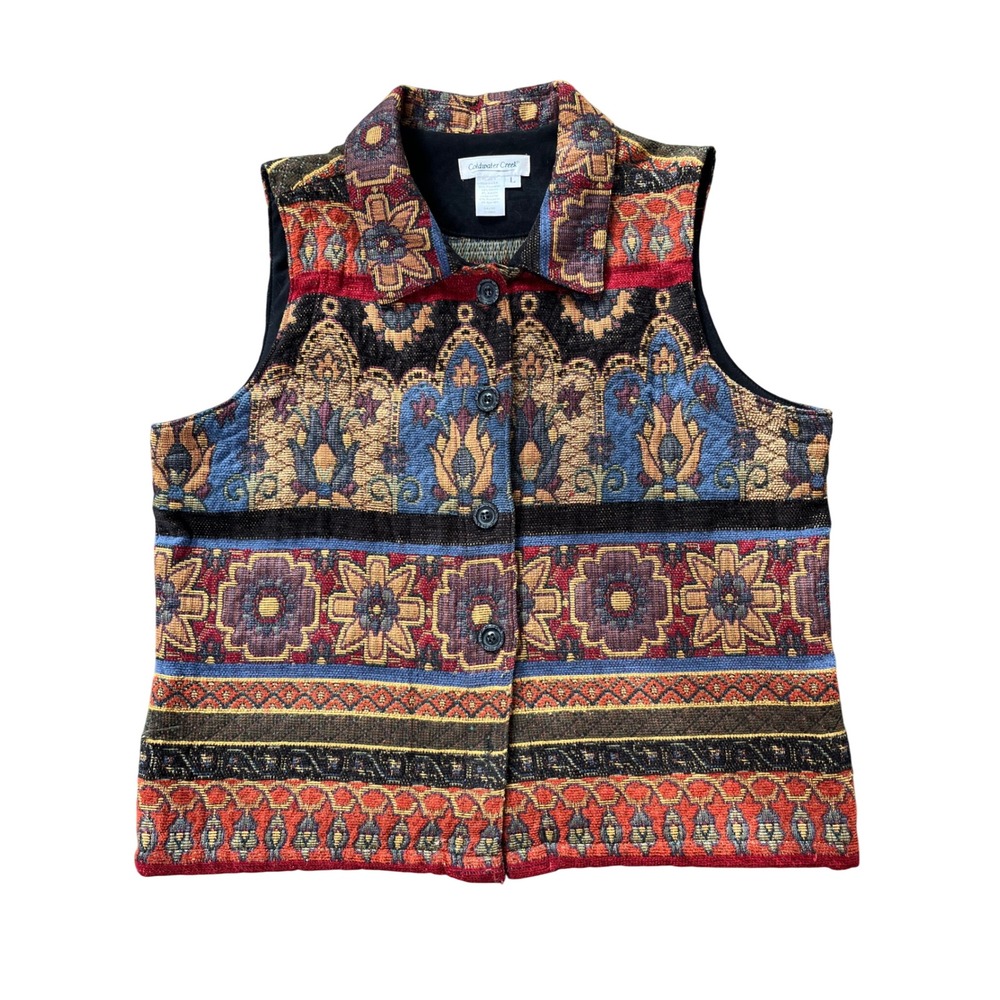 Coldwater Creek Womens Large Tapestry Vest Multicolor‎ Boho Southwest Button Up